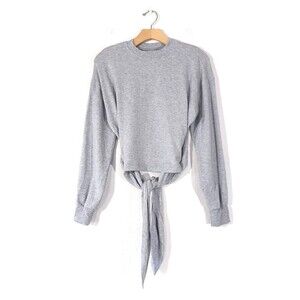 ATHLETA Oasis Tie Back Sweatshirt in Heather Grey XXS Athleisure Crop Pullover